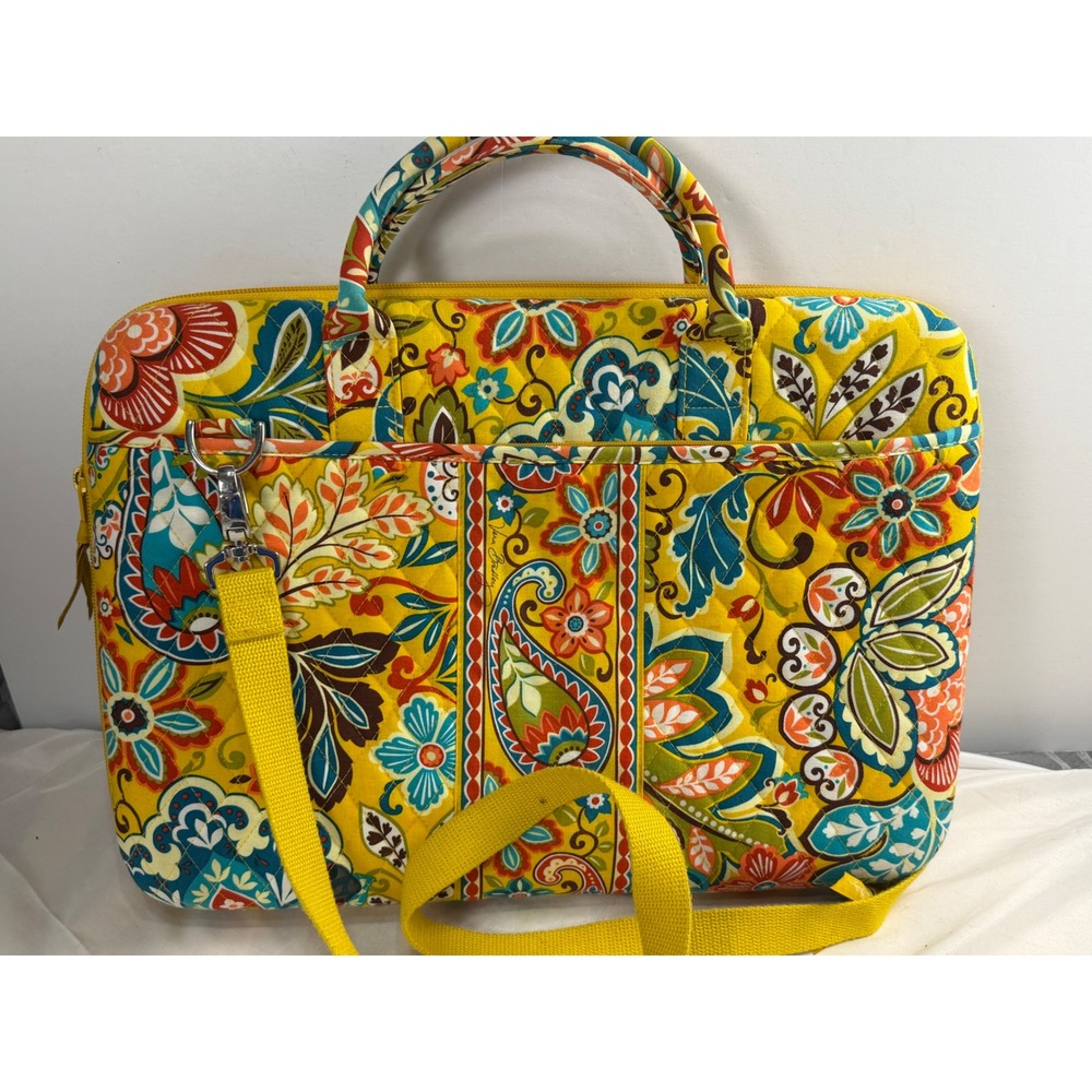 Vera Bradley Sun Valley Quilted Laptop Bag Messenger Case Yellow Floral Paisley